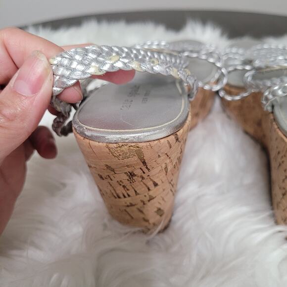 Kate Spade New York Women’s 8.5 Wedge Sandals Silver Braided Cork Heel - Picture 7 of 11